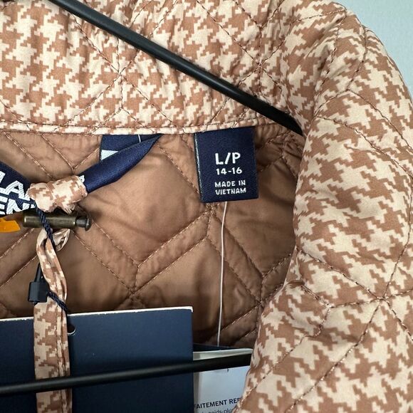 Nwt Lands' End Insulated Packable Quilted Jacket Women Lg Petite Tan Houndstooth - Picture 3 of 9